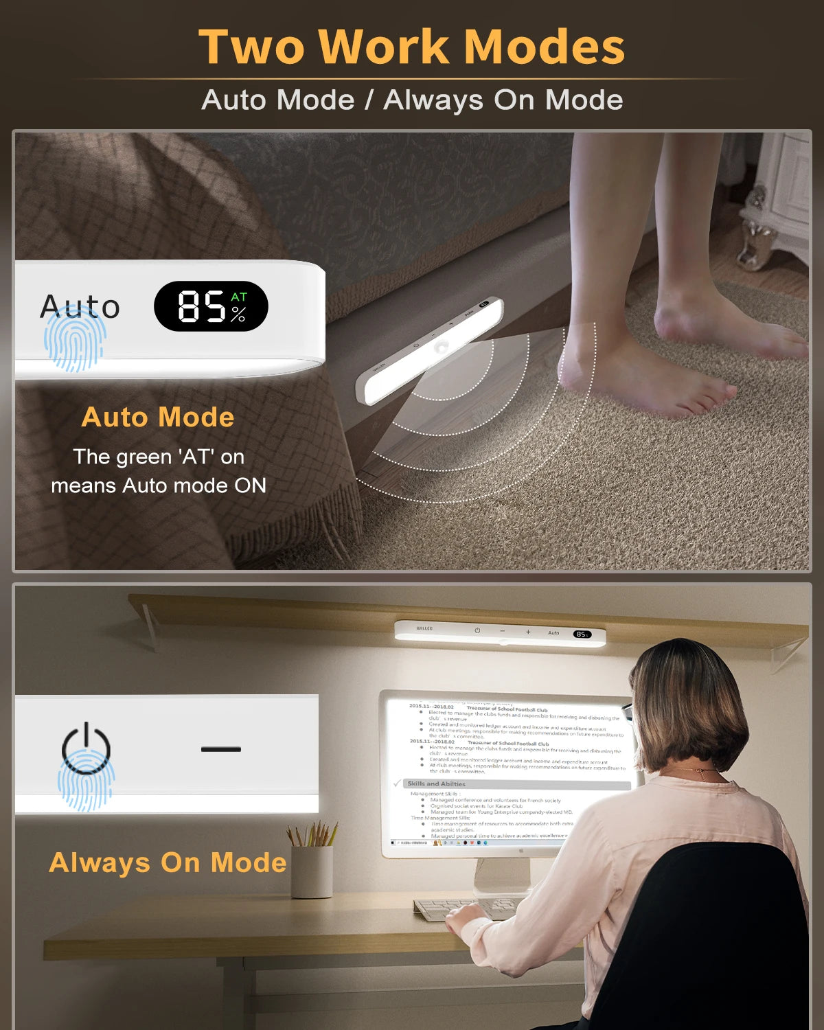 LED Motion Sensor Cabinet Light Battery Display Touch Light Bar