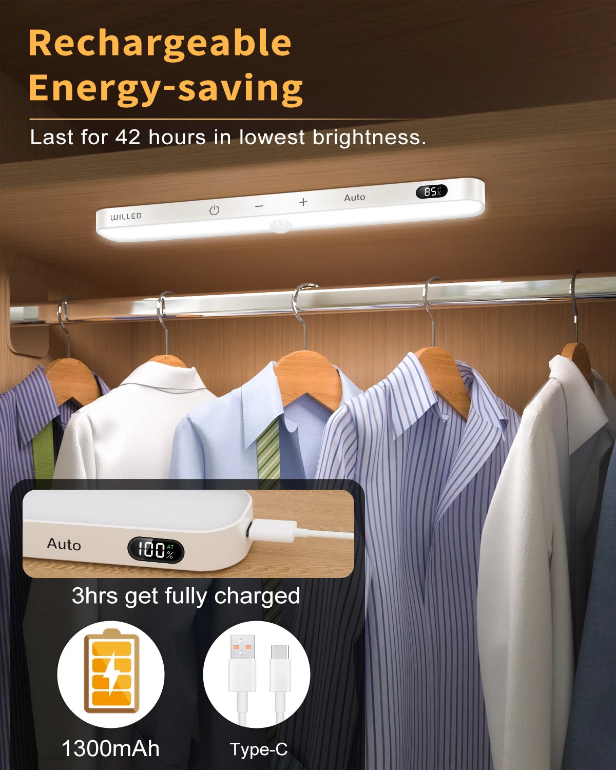 LED Motion Sensor Cabinet Light Battery Display Touch Light Bar