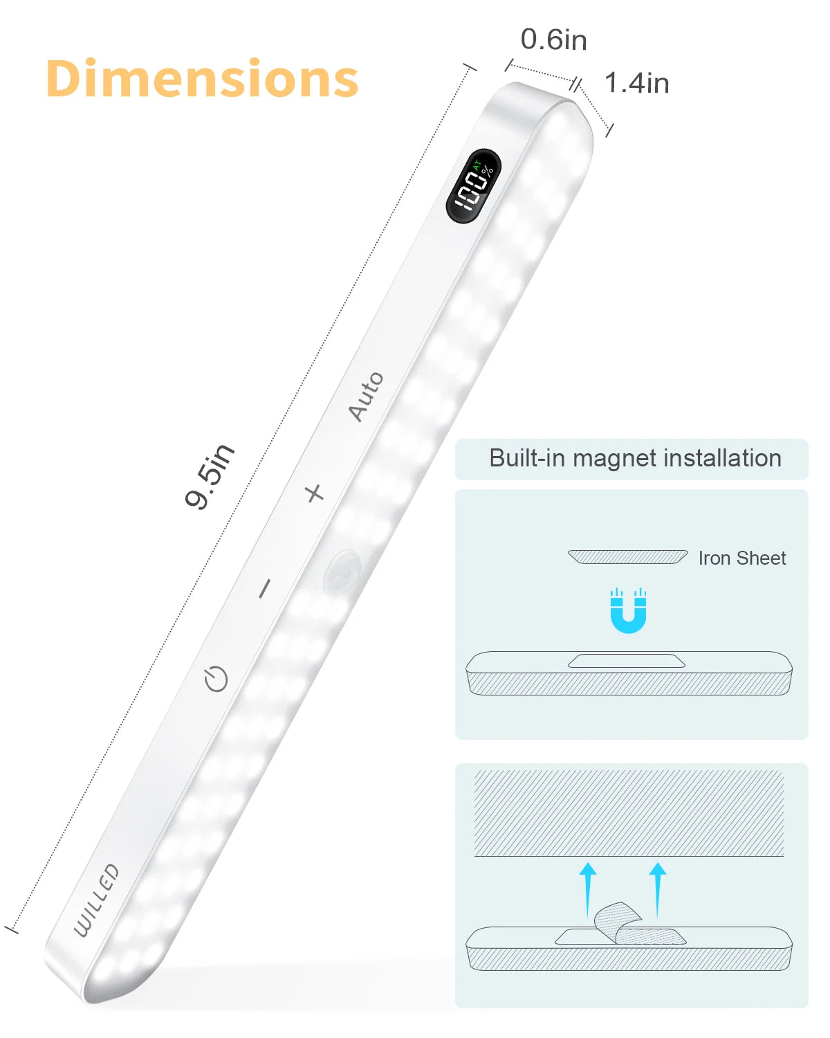 LED Motion Sensor Cabinet Light Battery Display Touch Light Bar