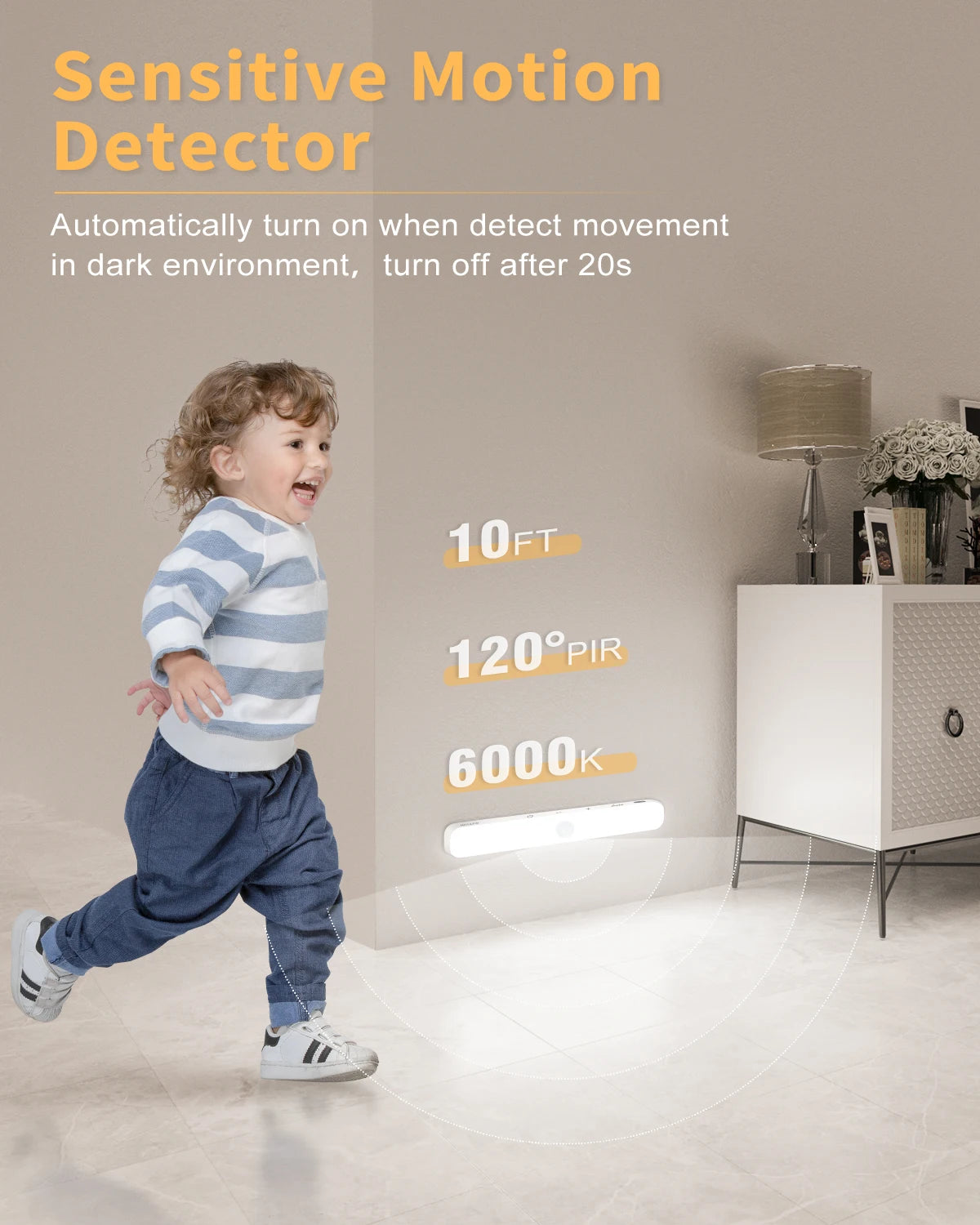 LED Motion Sensor Cabinet Light Battery Display Touch Light Bar