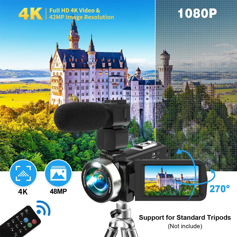 48MP 4K HD Digital Camera 18X Digital Zoom Flash Portable Video Recorder