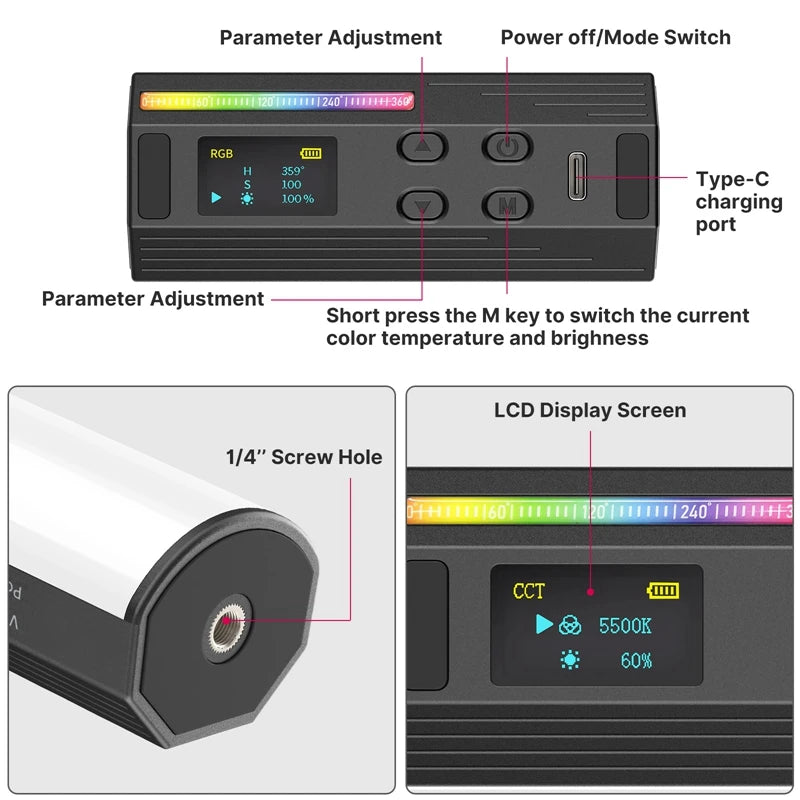 Ulanzi i-Light VL119 RGB Handheld Light Wand LED RGB Light for Video Vlog