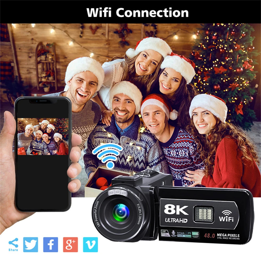 8K Professional Video Camera 18x Digital Zoom Camera Ultra HD WIFI Portable Recording