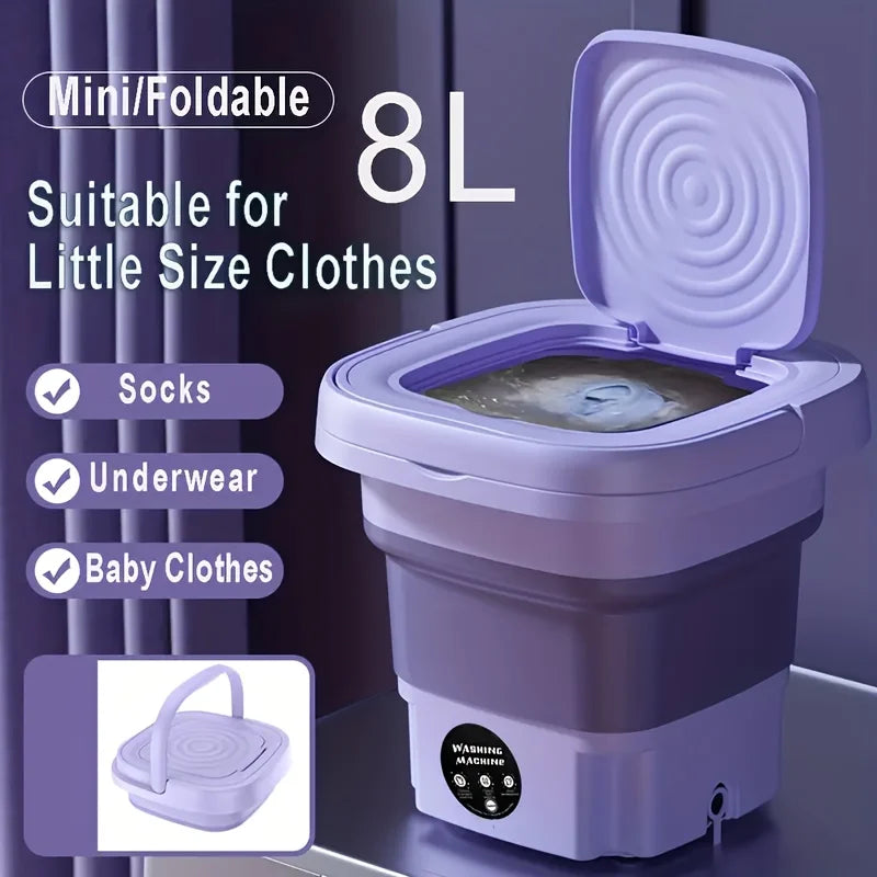 8L Portable Small Foldable Washing Machine with Spin Dryer For Socks