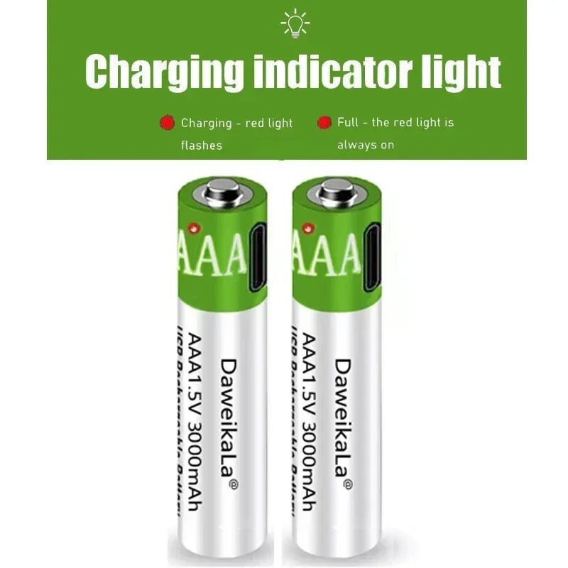 Best USB Rechargeable AAA Batteries 1.5V 3000mAh li-ion battery for remote control