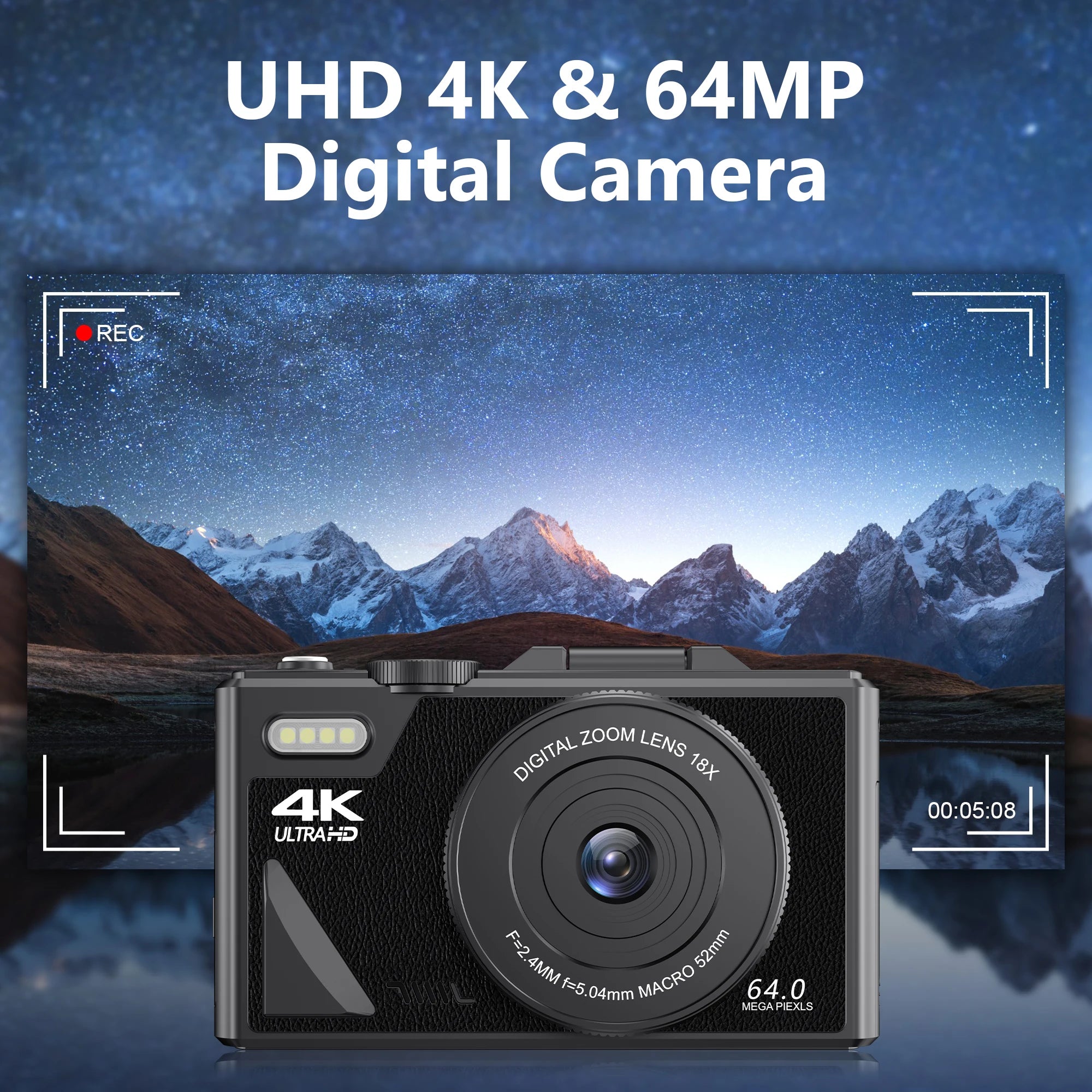 64MP Best Digital Camera for Photography 4K Video 18X Digital Zoom Camera