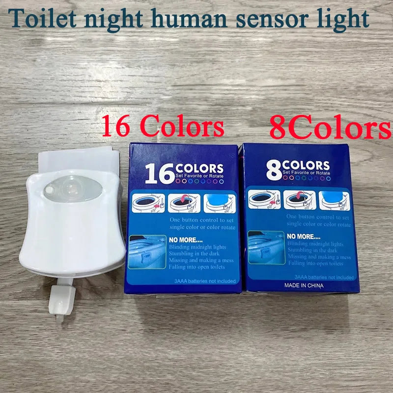 Toilet Bowl Night Light with Motion Sensor LED 16/8 Colors Waterproof Backlight