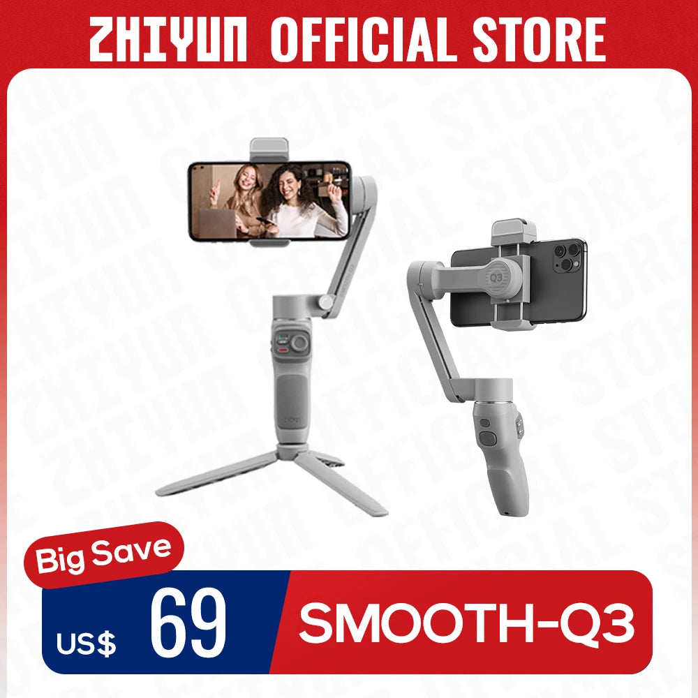 Best Handheld Gimbal for iPhone 3-Axis Smartphones Handheld Stabilizer Fill Light