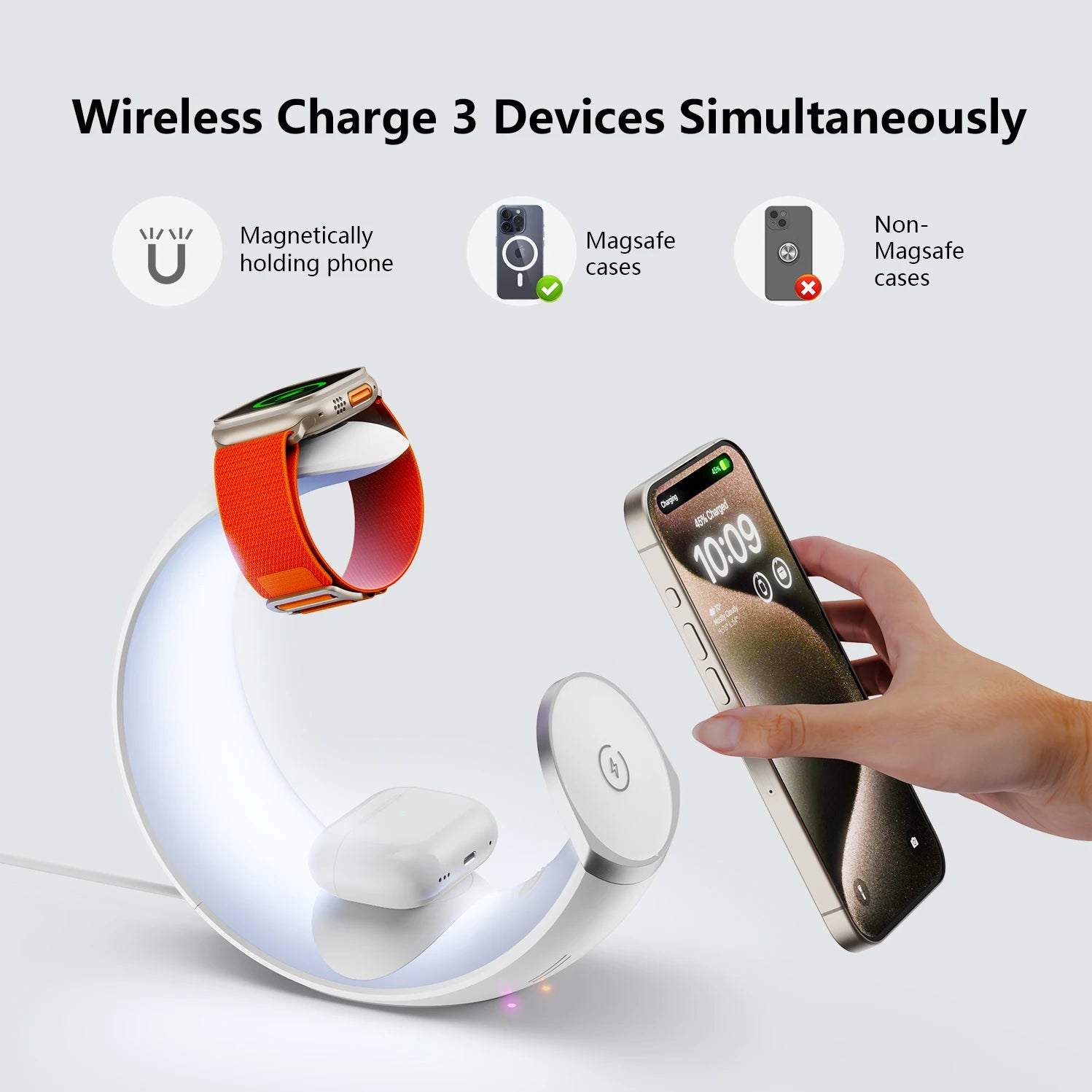 MagSafe Wireless Charger Air Pods Apple Watch Moon Phone Holder Night Light