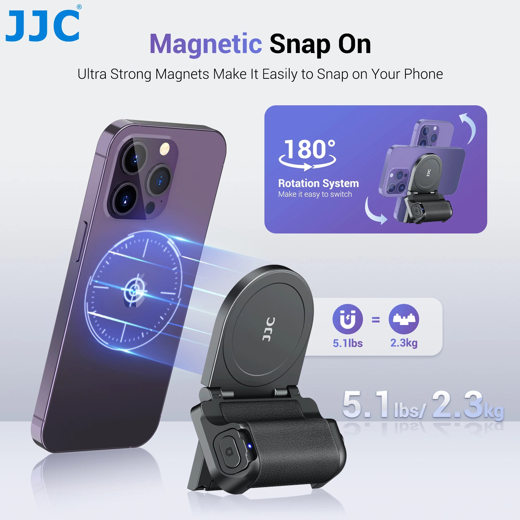 Magnetic Phone Grip And Extendable Tripod phone Grip Handle Holder with Remote Shutter for iPhone