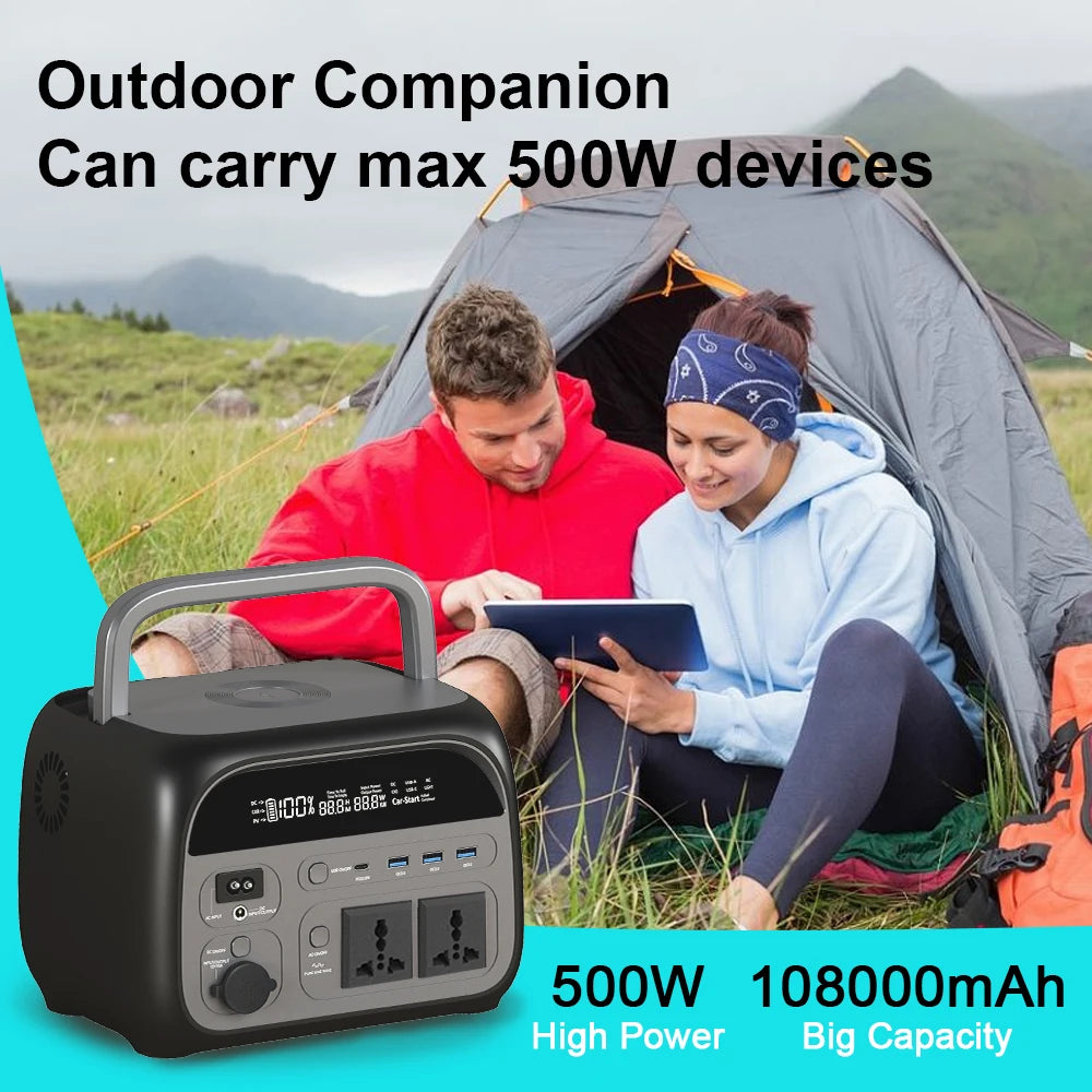 500W Portable Power Station 345.6Wh 108000mAh Solar Generator Camping