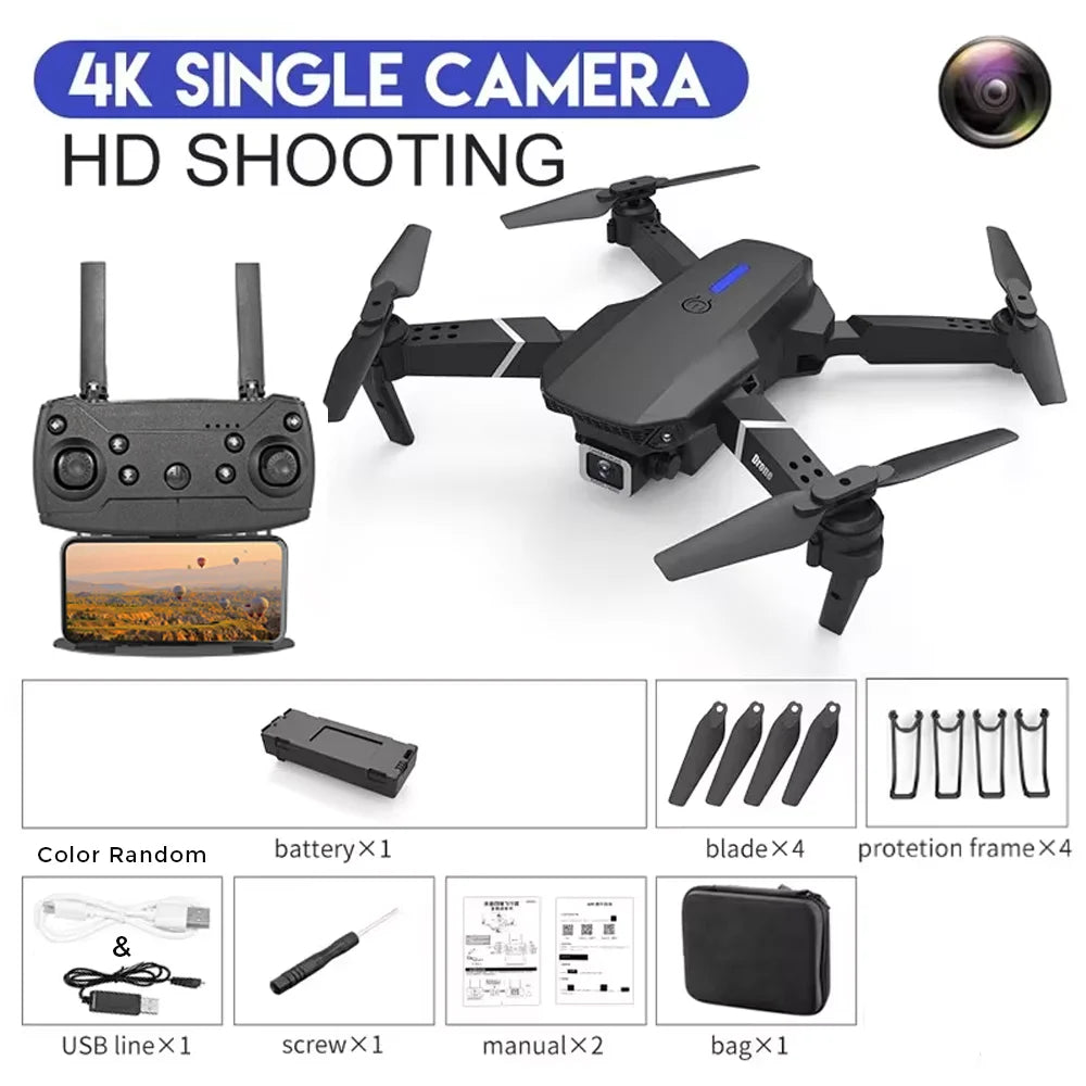 KBDFA 2025 E88 Professional Wide Angle RC Dron HD 4K Camera Mode Foldable Helicopter Aircraft Quadcopter Drone Kid Gift Toys