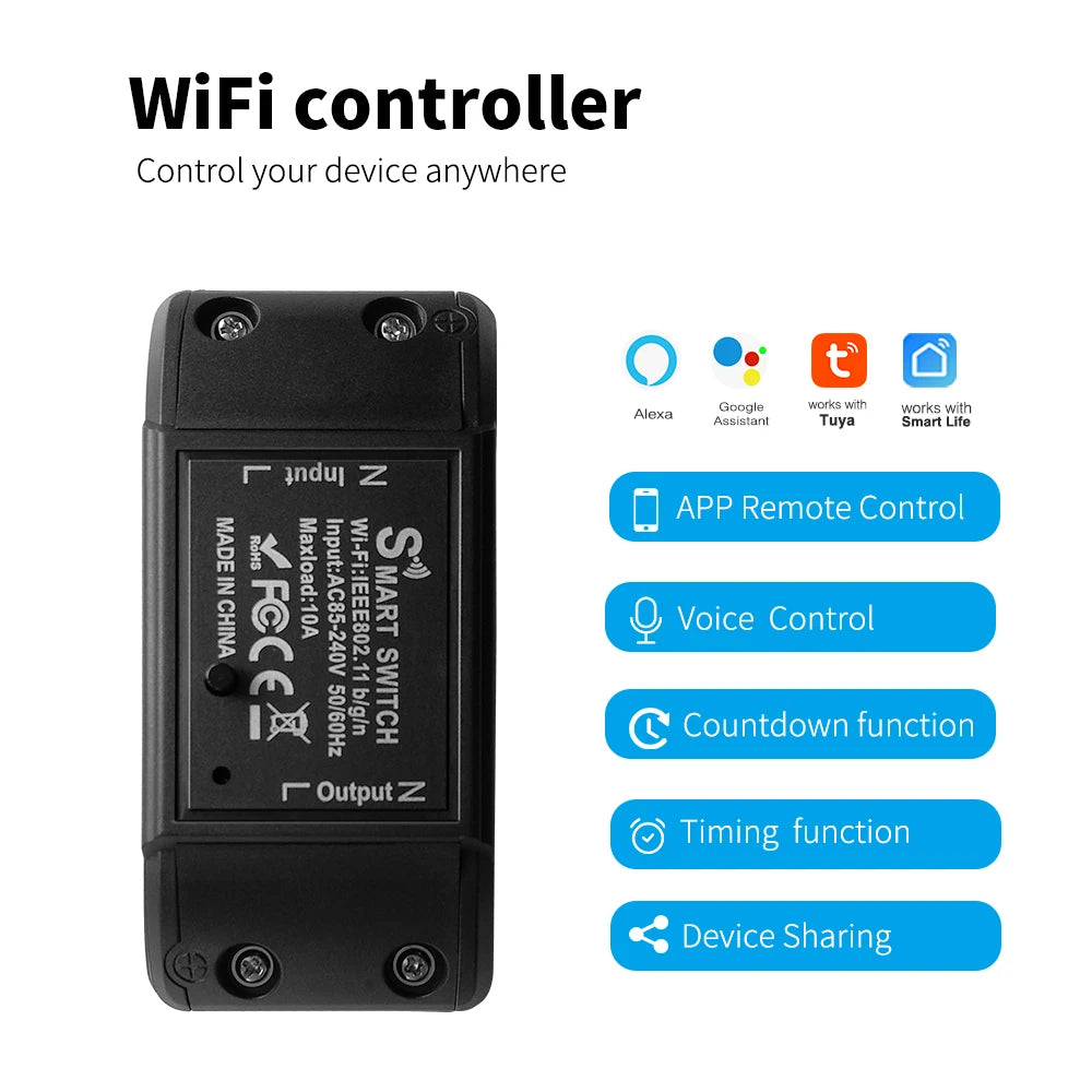 WiFi Smart Switch APP Wireless Controller Universal Breaker Timer With Light Switch