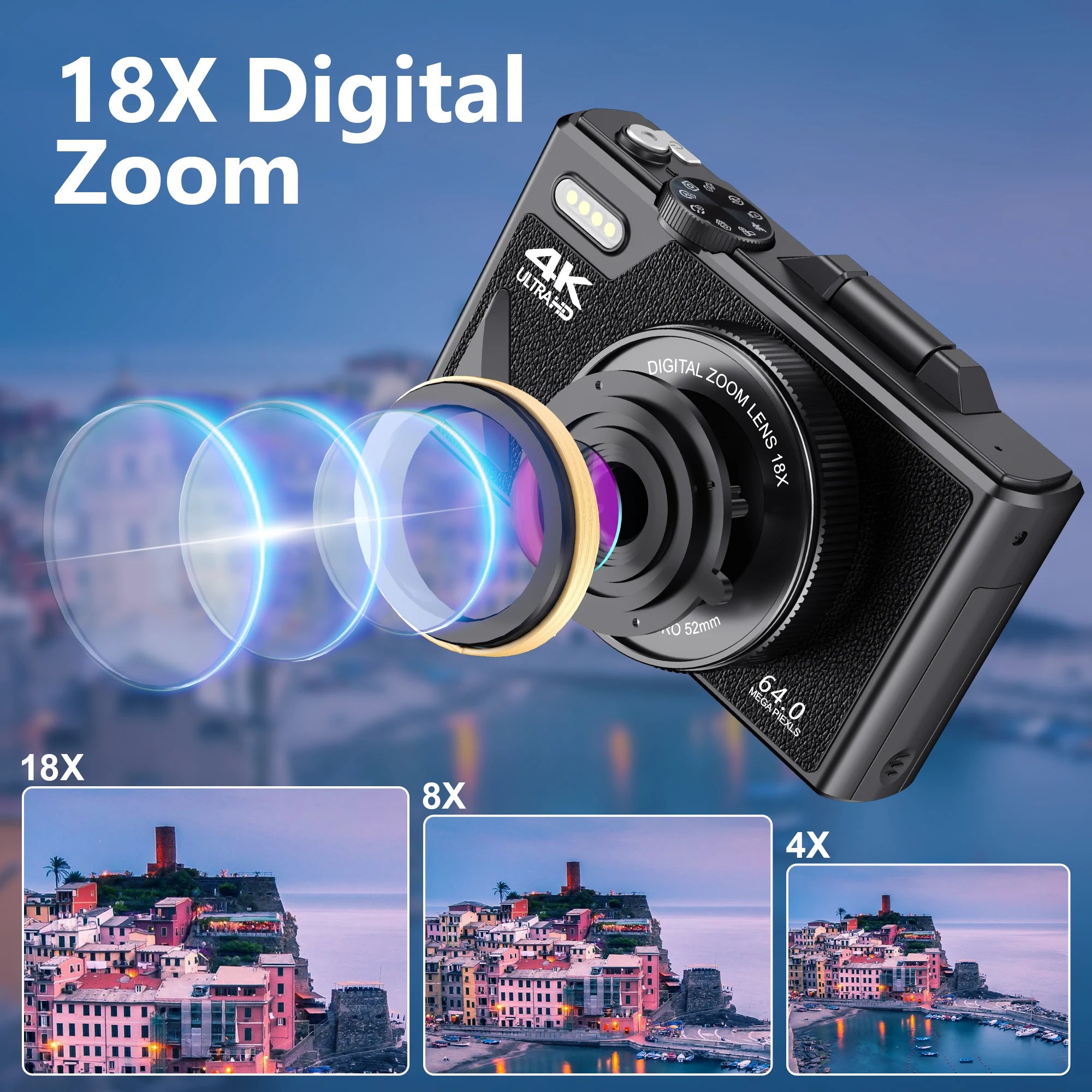 64MP Best Digital Camera for Photography 4K Video 18X Digital Zoom Camera