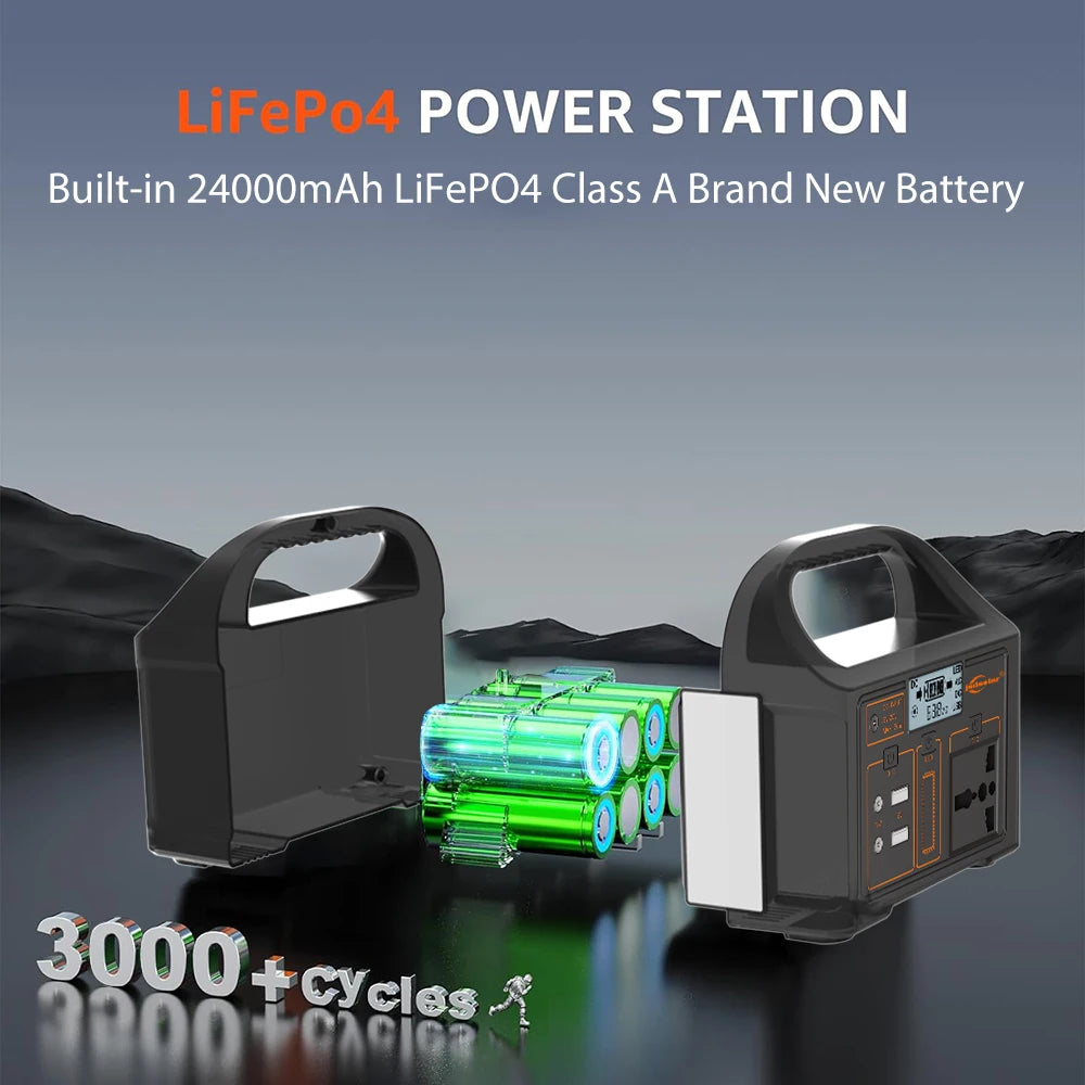 100W Portable Power Station Solar Powered Generator for Camping 24000mAh LiFePO4