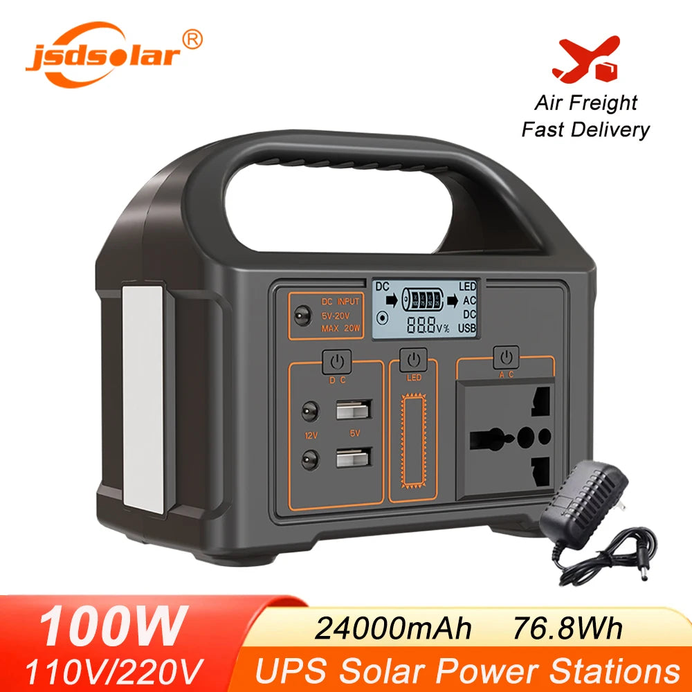 100W Portable Power Station Solar Powered Generator for Camping 24000mAh LiFePO4