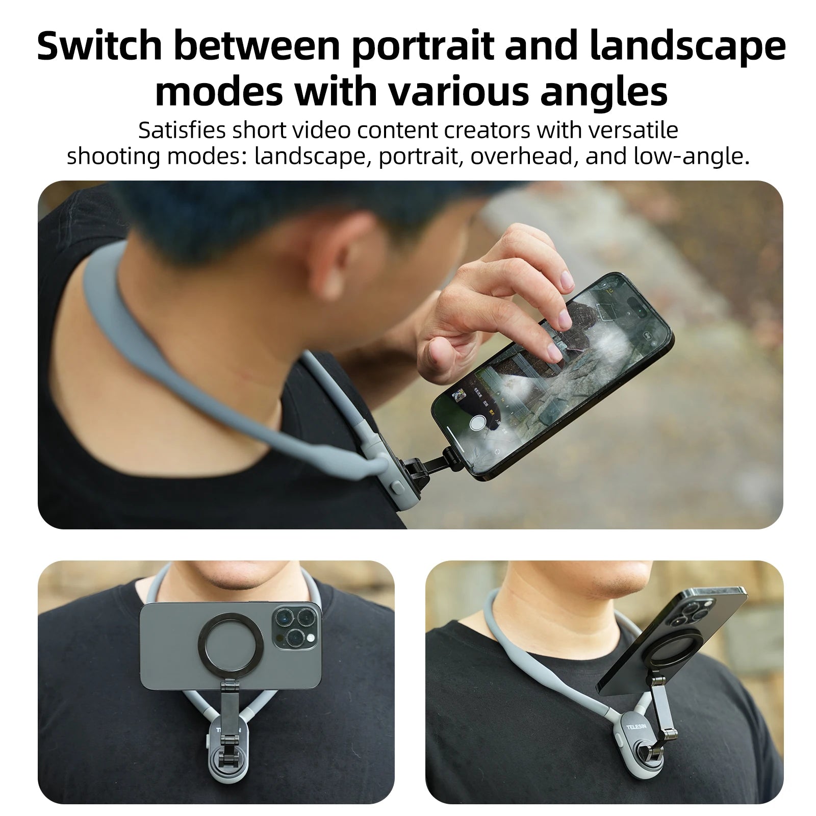 Telesin Magnetic Neck Holder Mount Quick Release Hold for IPhone samsung huawei xiaomi