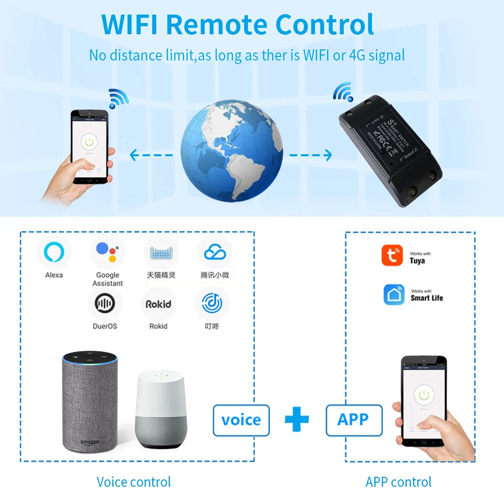 WiFi Smart Switch APP Wireless Controller Universal Breaker Timer With Light Switch