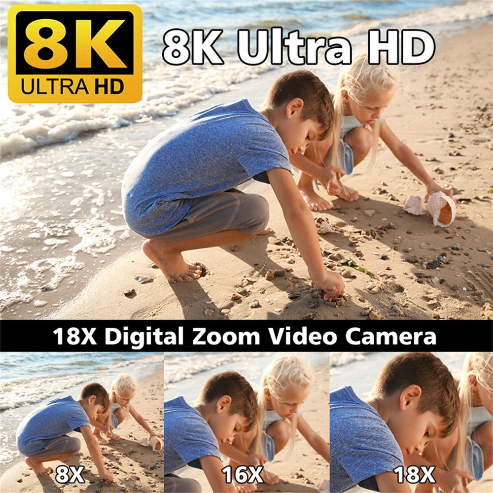 8K Professional Video Camera 18x Digital Zoom Camera Ultra HD WIFI Portable Recording