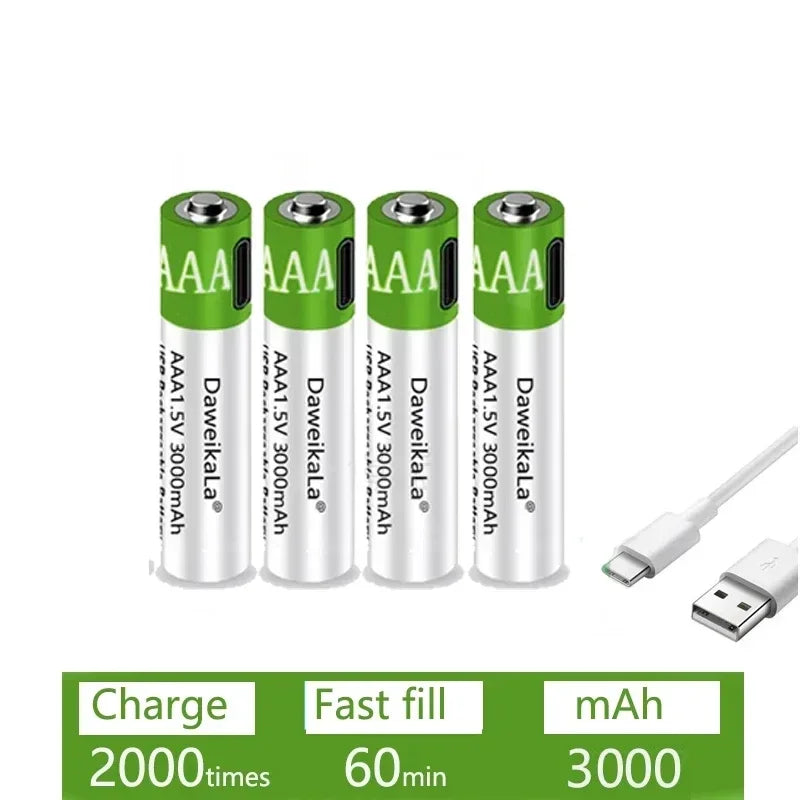 Best USB Rechargeable AAA Batteries 1.5V 3000mAh li-ion battery for remote control