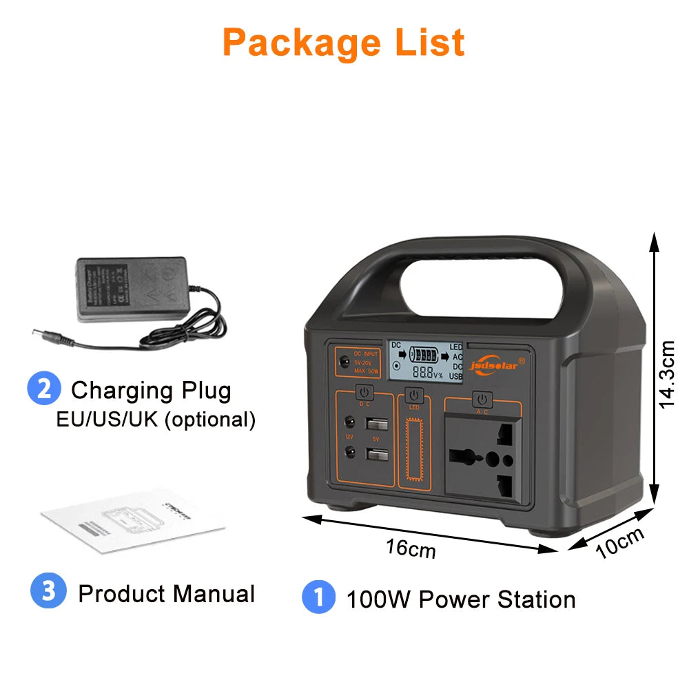 100W Portable Power Station Solar Powered Generator for Camping 24000mAh LiFePO4