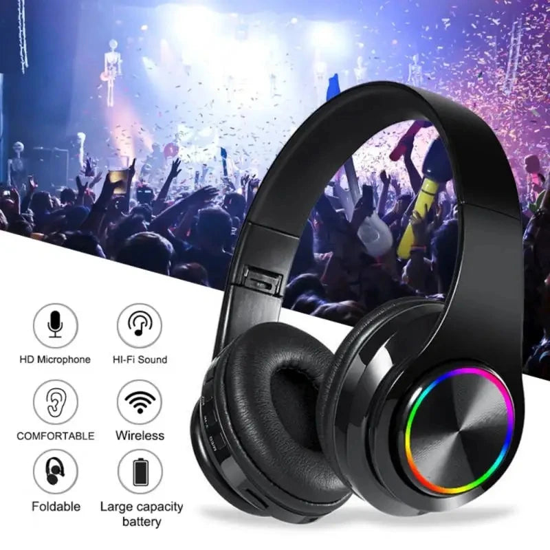 Black Bluetooth Wireless Headphones Game Music Sports Support Mobile Phone Computer