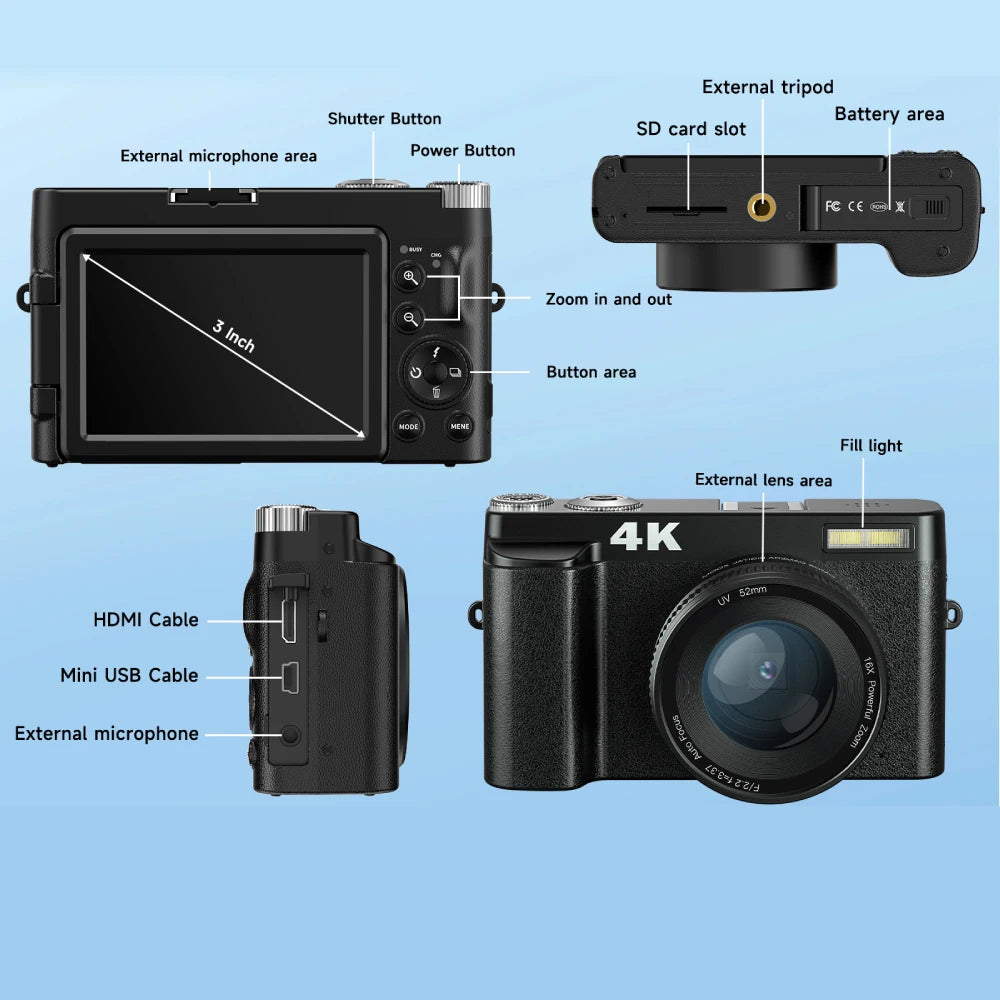 4K Best Compact Camera for Photography and Video Autofocus Anti-Shake