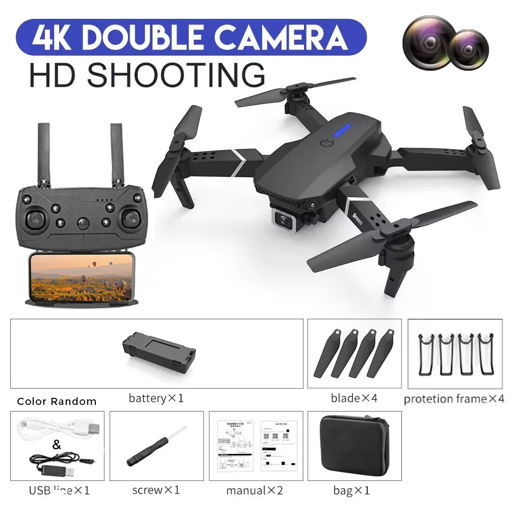 KBDFA 2025 E88 Professional Wide Angle RC Dron HD 4K Camera Mode Foldable Helicopter Aircraft Quadcopter Drone Kid Gift Toys