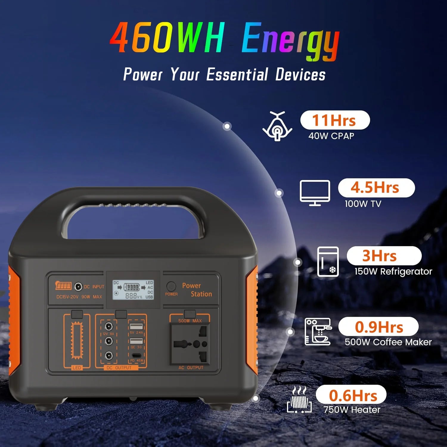 500W Portable Solar Generator for Camping LED Light Solar Power Bank for Camping