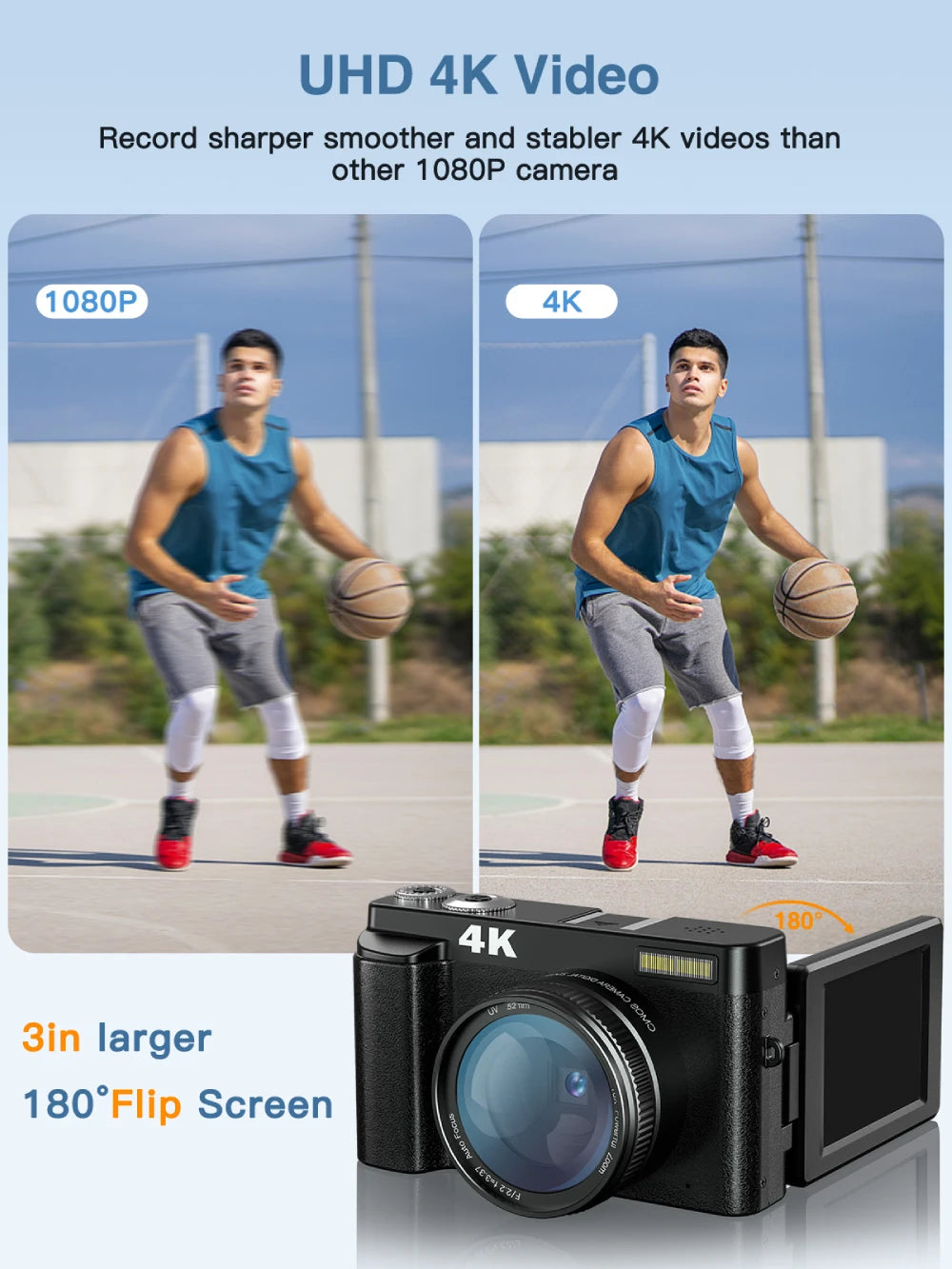 4K Best Compact Camera for Photography and Video Autofocus Anti-Shake