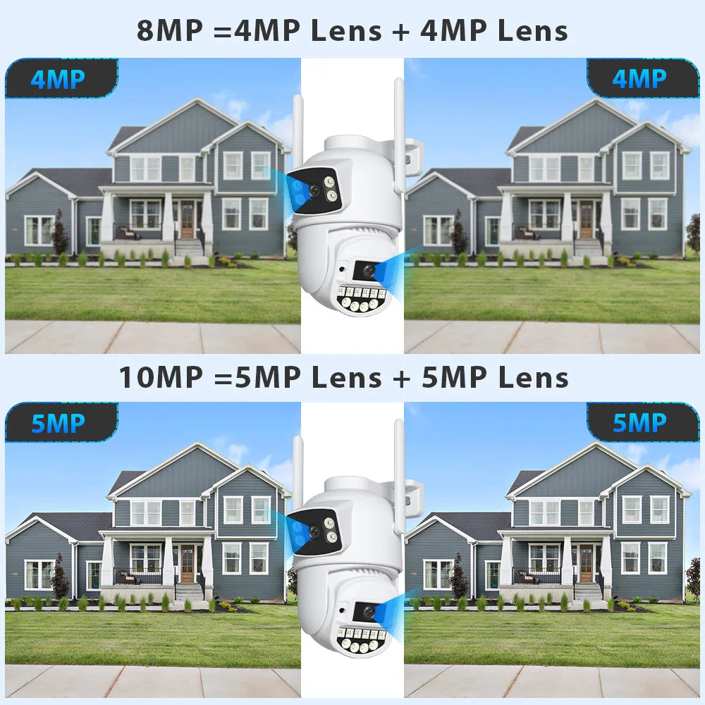 Wifi Camera Dual Lens with Dual Screen HD 10MP Wireless Outdoor Surveillance Camera