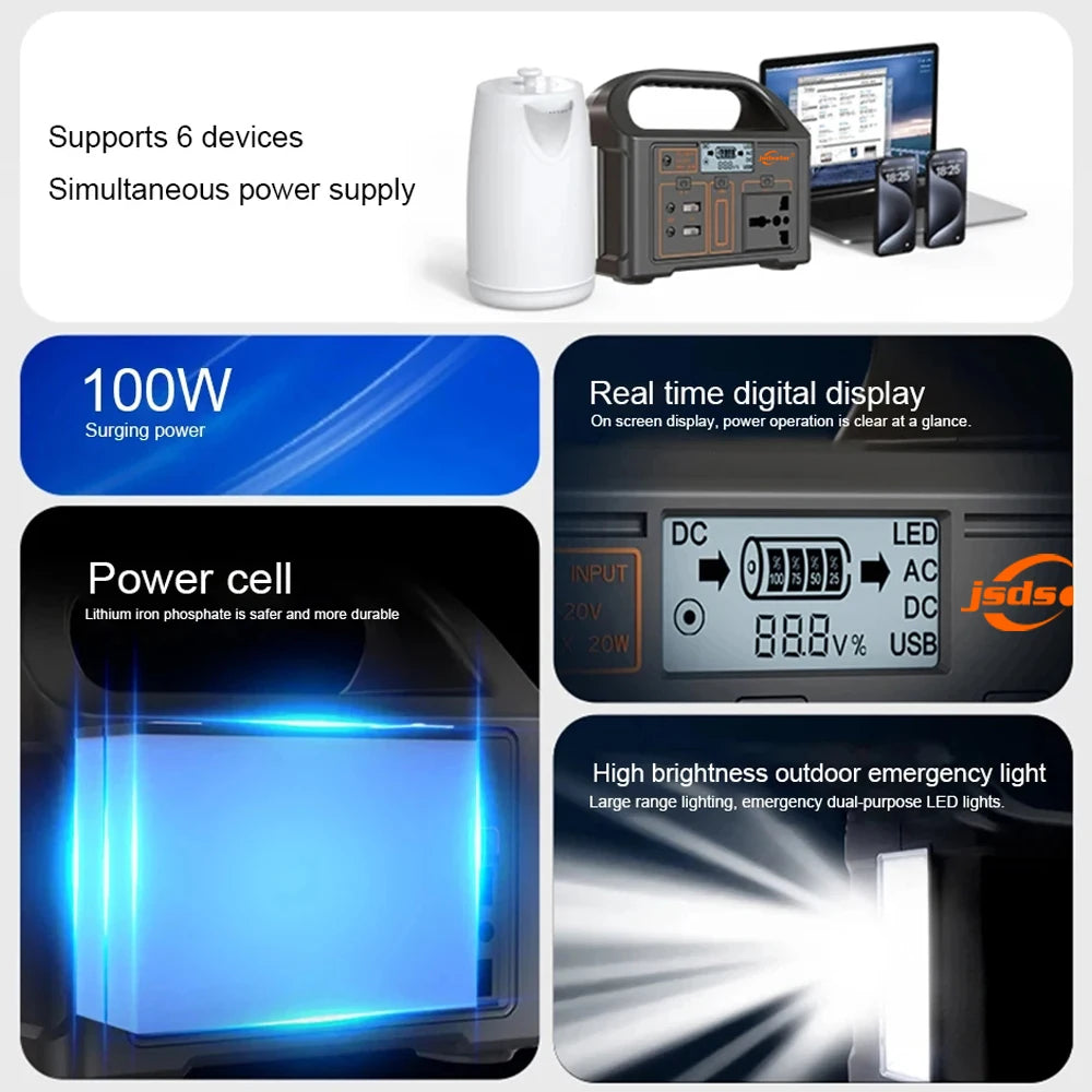 100W Portable Power Station Solar Powered Generator for Camping 24000mAh LiFePO4