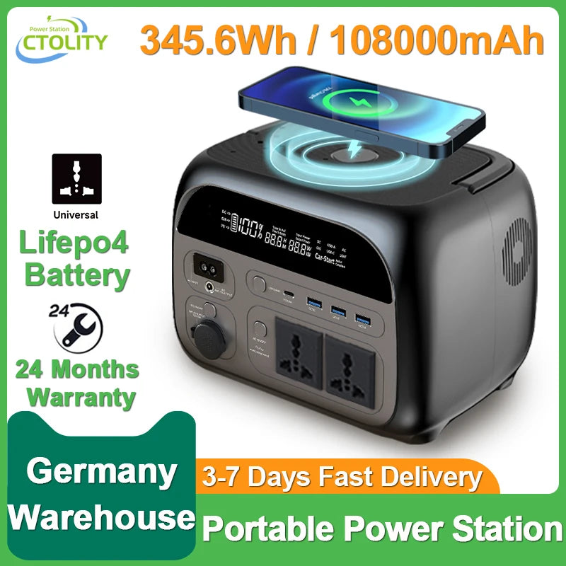 500W Portable Power Station 345.6Wh 108000mAh Solar Generator Camping