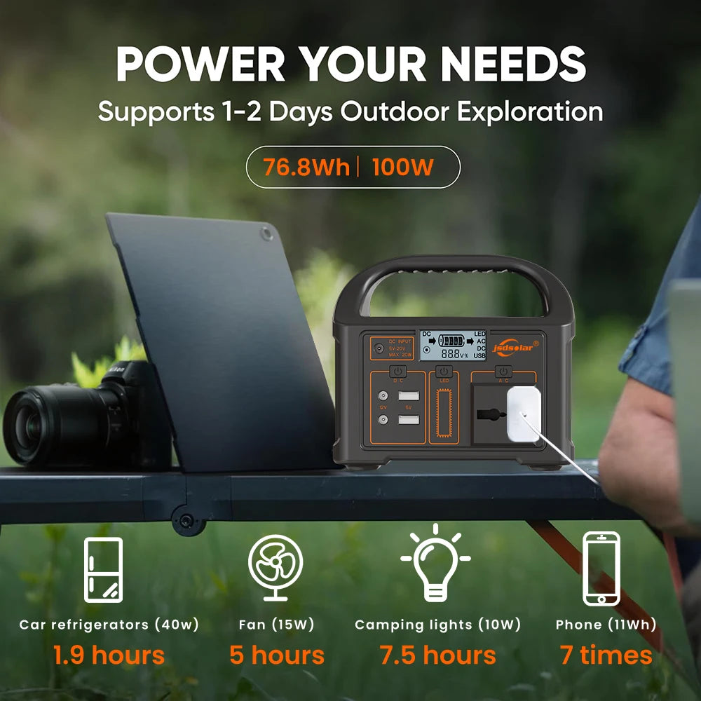 100W Portable Power Station Solar Powered Generator for Camping 24000mAh LiFePO4