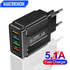 USB Fast Charger Universal Wall EU 5.1A Quick Charge 4.0 3.0 4 Ports Fast Charging For iPhone 12 Samsung Mobile Phone Chargers