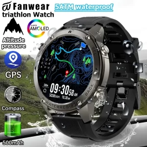 For Xiaomi Huawei Men GPS SmartWatch 2024 New Bluetooth Call 1.43inch AMOLED Compass 500mAh Battery 10ATM Waterproof Smart Watch