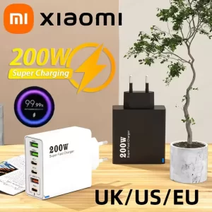 Xiaomi 200W Ultra Fast Charger 3USB 3TypeC Charger Adapter PD Cable Fast Charging Phone Charger EU/US/UK Plug For iPhone Samsung