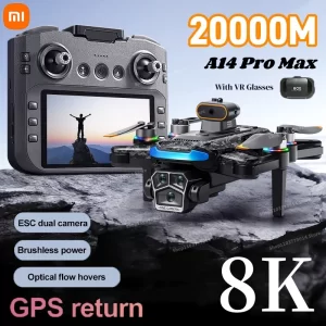 Xiaomi A14Pro Max 8K HD Three Camera GPS Brushless Optical Flow Obstacle Avoidance Foldable Quadcopter Drone Toys RC20000M New